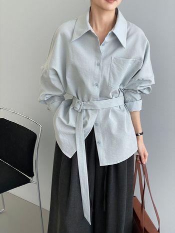 Ženska jednobojna košulja s reverom i vezicom za struk, dugi rukavi, casual japansko-korejski stil, 5079