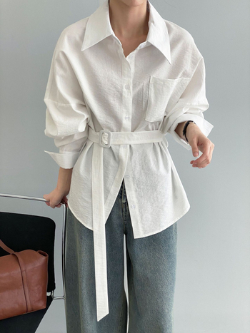 Ženska jednobojna košulja s reverom i vezicom za struk, dugi rukavi, casual japansko-korejski stil, 5079