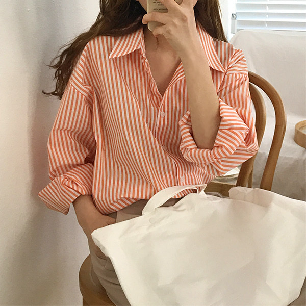 Ženska košulja s prugama u korejskom chic stilu, opuštenog kroja, francuski stil, polo ovratnik, jesen