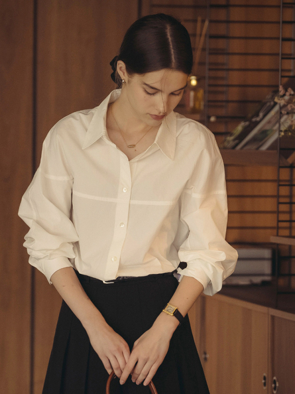 Ženska košulja od 100% pamuka s dugim rukavima, rever, kroj s linijama, gradski stil