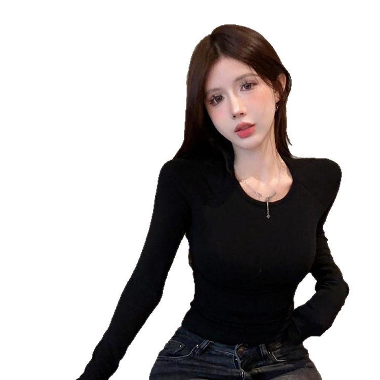 Ženski T‑shirt s printom anđela na mrežastom materijalu, dugi rukavi, uski kroj, crop top, korejski stil, za proljeće i jesen