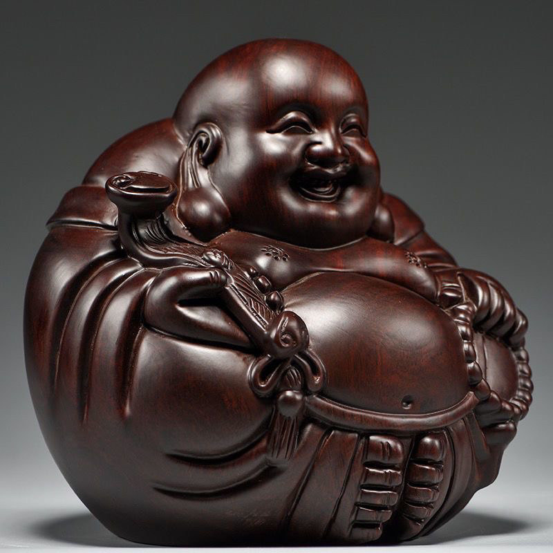Statua Buddhe Maitreya, rezbarena od Ebenovog drveta, mali stolni ukras, dekor dnevnog boravka od masivnog drveta, nasmijani Buda s mirnom aurom