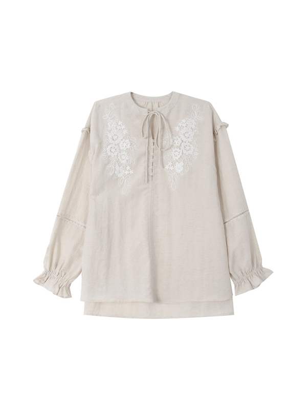 Ženska bluza s francuskim retro vezom, dugi rukav, pamuk, kod T1971F