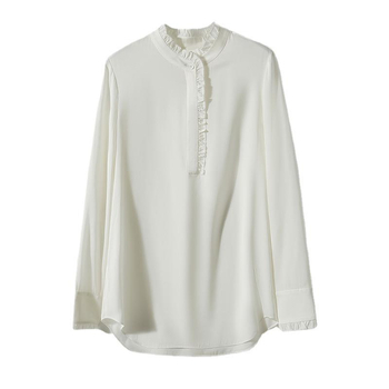 Rafinirana svilenkasta košulja s volanima, elegantan dojam, mulberry svila, bijela bluza za proljeće, ženski top