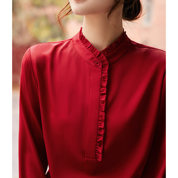 Rafinirana svilenkasta košulja s volanima, elegantan dojam, mulberry svila, bijela bluza za proljeće, ženski top