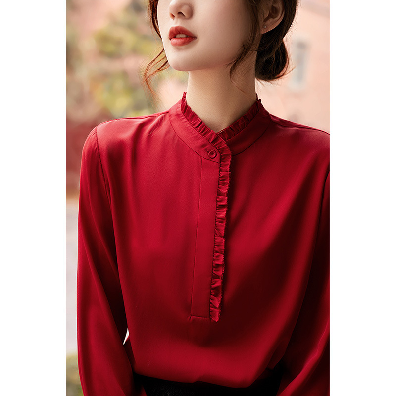 Rafinirana svilenkasta košulja s volanima, elegantan dojam, mulberry svila, bijela bluza za proljeće, ženski top