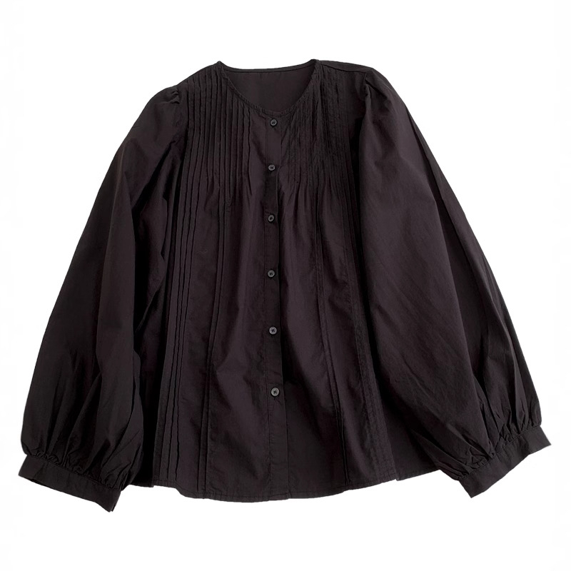 Bijela pamukasta bluza u stilu baby-doll za žene, široka silueta, okrugli izrez, dugi rukav