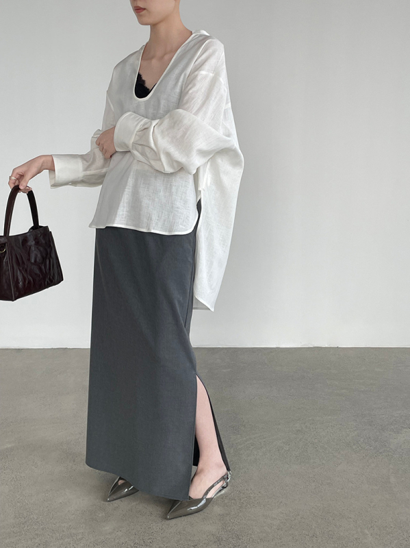 Taochuan Ženska bluza s dubokim U-izrezom, premium lanena smjesa, minimalistički slobodan kroj, Old Money stil, elegantan top 26013