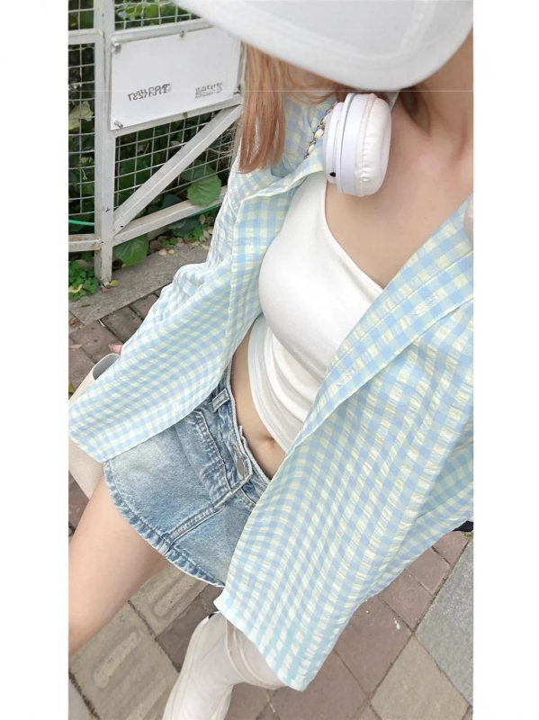 Ružičasta karirana košulja-jakna s dugim rukavima, opušten kroj, proljetni casual top
