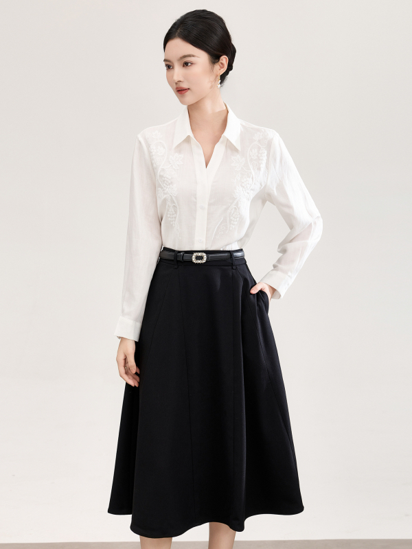 2601501 Nanyou visoko kvalitetna bluza s dugim rukavima i vezom, elegantan profesionalni top za proljeće