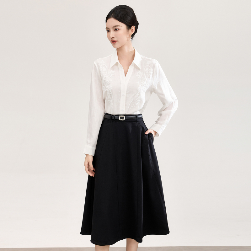 2601501 Nanyou visoko kvalitetna bluza s dugim rukavima i vezom, elegantan profesionalni top za proljeće