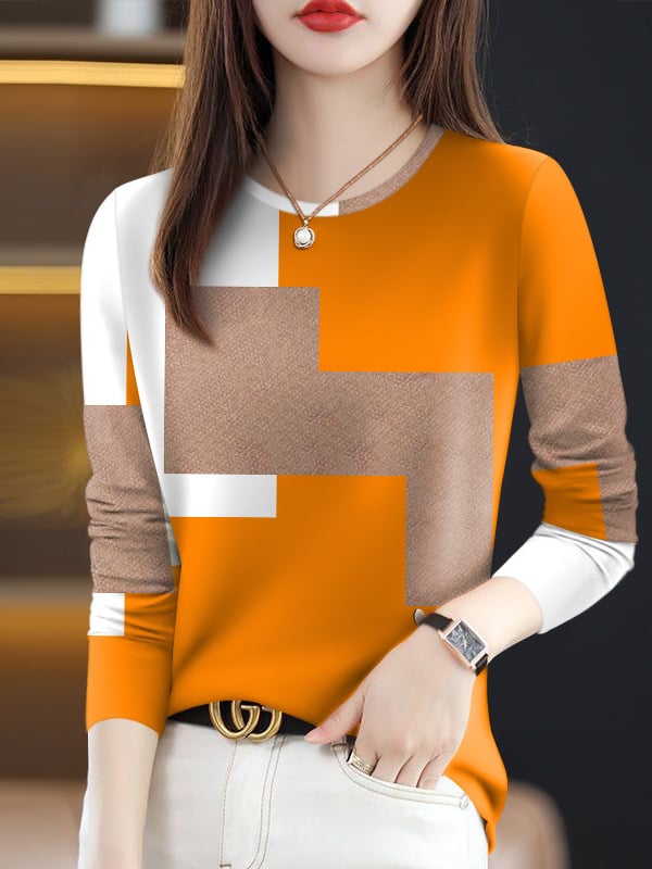 Ženska majica s uskim krojem, dugim rukavima, okrugli izrez, prugasti ili karirani uzorak, mješavina poliester-elastan, korejski casual stil, proljeće 2025