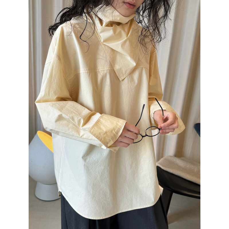 Ženska bluza u japanskom stilu, okrugli izrez, blok boja, slobodan kroj, dugi rukavi.