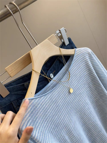 In Blue ženska majica od lana s prugama, dugi rukavi, opuštenog kroja