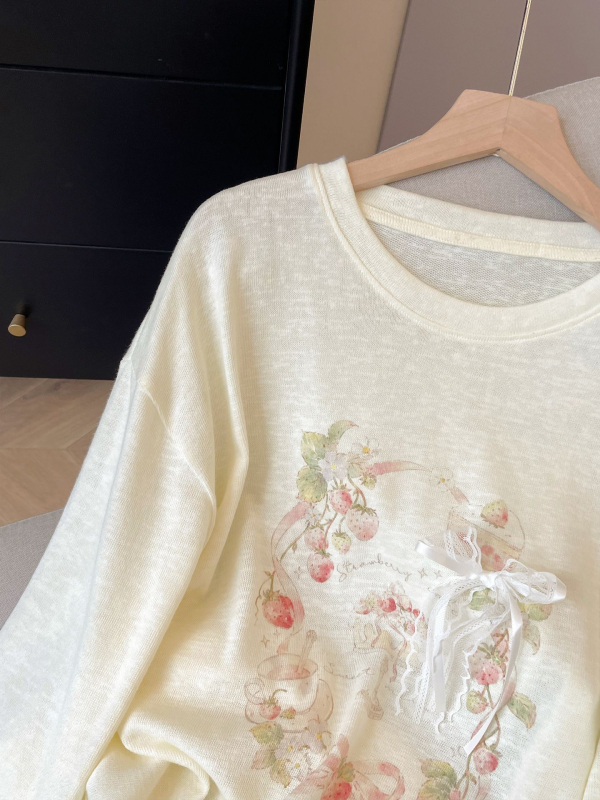 Plus veličina 120 kg Čipkasta mašna s dugim rukavima, ženski T‑shirt, jesenji otisak, korejskog stila top