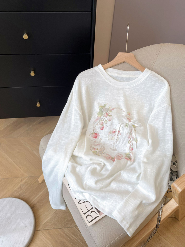 Plus veličina 120 kg Čipkasta mašna s dugim rukavima, ženski T‑shirt, jesenji otisak, korejskog stila top
