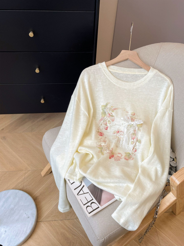 Plus veličina 120 kg Čipkasta mašna s dugim rukavima, ženski T‑shirt, jesenji otisak, korejskog stila top