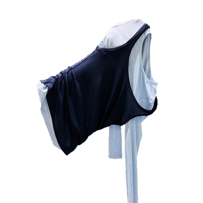 Ženski dvodijelni slojeviti T-shirt s dugim rukavima u kontrastnim bojama, 2025 proljeće–jesen, uski kroj, casual stil