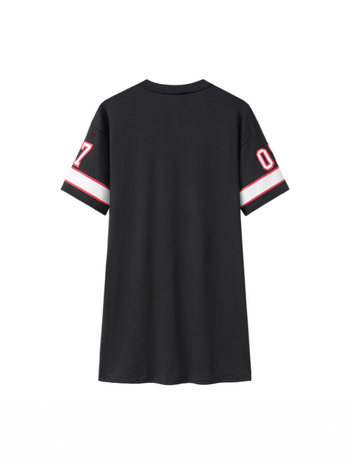 Ženska T-shirt haljina s printom slova QUEEN07, ležerni casual stil, crno-bijela, kratki rukavi