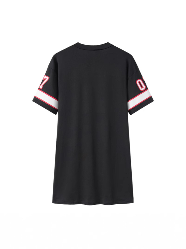 Ženska T-shirt haljina s printom slova QUEEN07, ležerni casual stil, crno-bijela, kratki rukavi