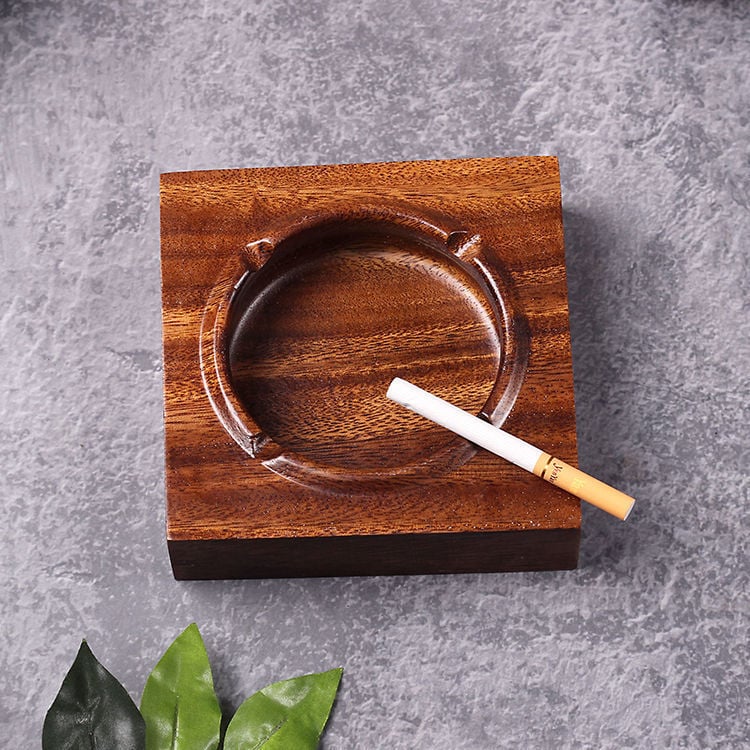 Scrumieră din lemn de nuc, lemn masiv, design pătrat și rotund, obiect decorativ din lemn cu logo