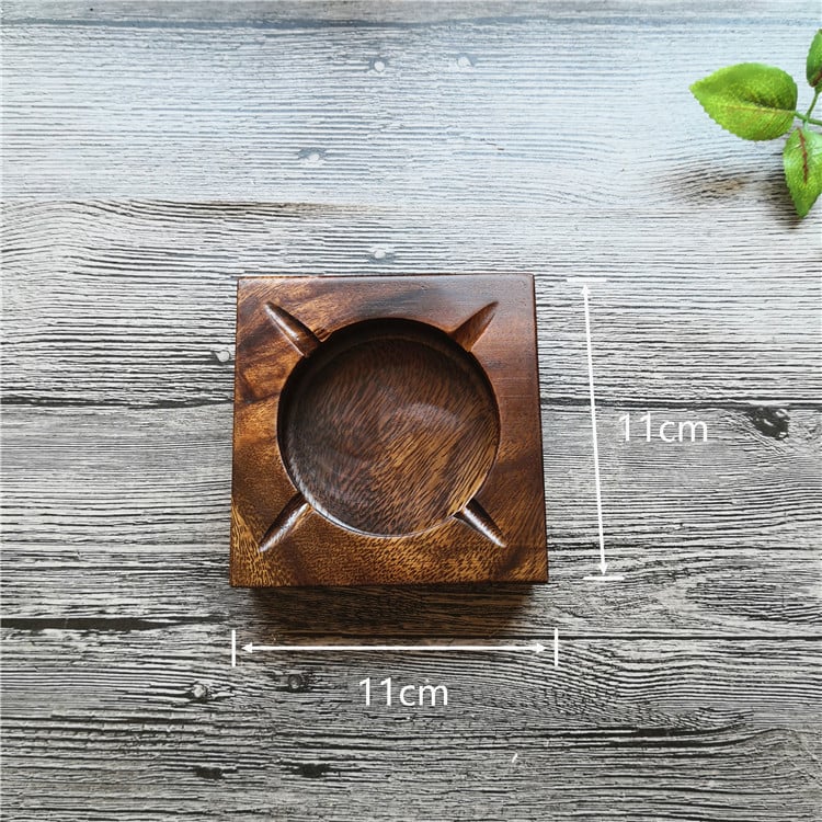 Scrumieră din lemn de nuc, lemn masiv, design pătrat și rotund, obiect decorativ din lemn cu logo