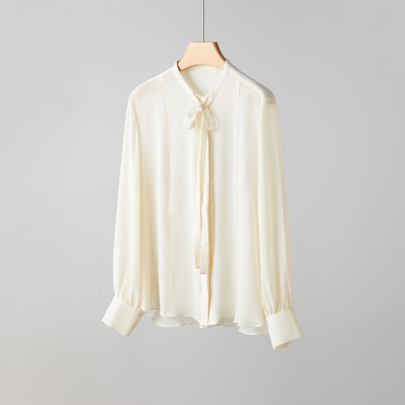 Ženska bluza od svile s mašnicom, teška svila, francuski stil, Chanel inspiriran, dugi rukav, poslovni top