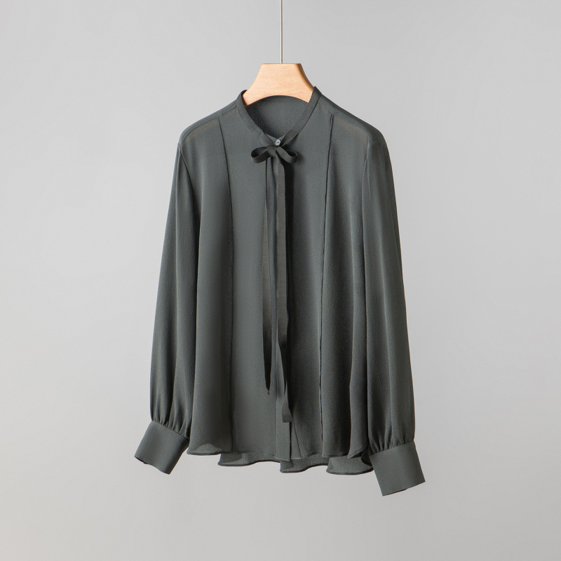 Ženska bluza od svile s mašnicom, teška svila, francuski stil, Chanel inspiriran, dugi rukav, poslovni top