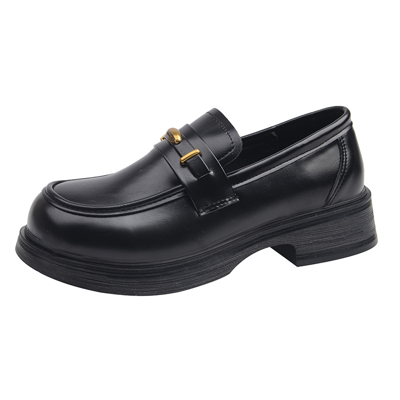 Női vintage brit stílusú loaferek, vastag talpú slip-onok, PU bőr, kerek orr, 3–5 cm sarok, tavasz–ősz 2026