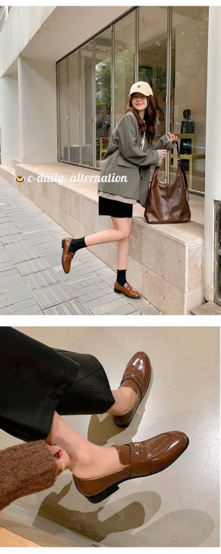 Női aranygombos slip-on mokaszni, brit retró stílus, mikroszálas felsőrész, 2024 új modell