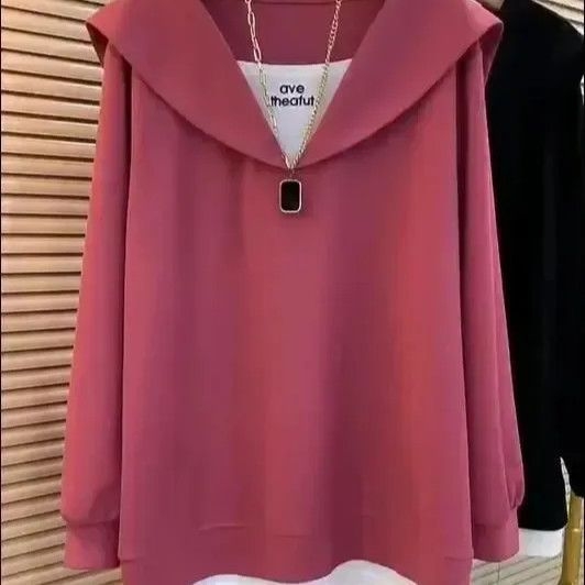 Ženski T-shirt s dugim rukavima, lažni dvodijelni dizajn, širok kroj, za proljeće i jesen
