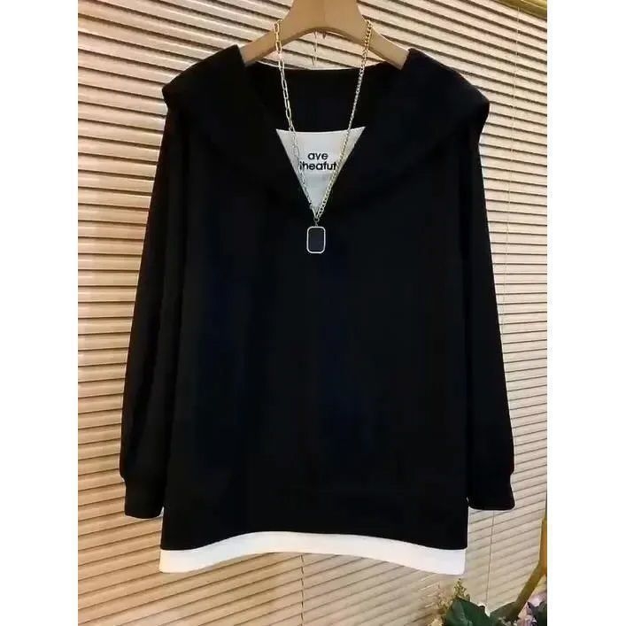 Ženski T-shirt s dugim rukavima, lažni dvodijelni dizajn, širok kroj, za proljeće i jesen