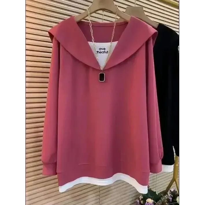 Ženski T-shirt s dugim rukavima, lažni dvodijelni dizajn, širok kroj, za proljeće i jesen