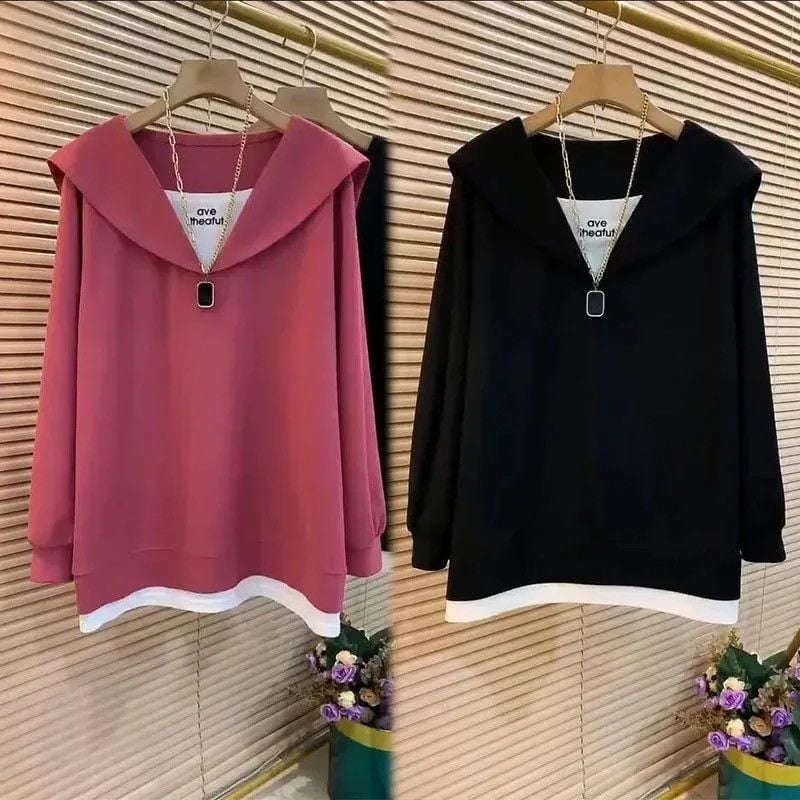 Ženski T-shirt s dugim rukavima, lažni dvodijelni dizajn, širok kroj, za proljeće i jesen