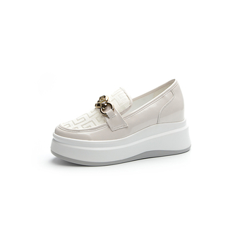 Női slip-on loaferek platformmal és vastag talppal, lélegző hálós felsőrész, fehér, magas sarkú