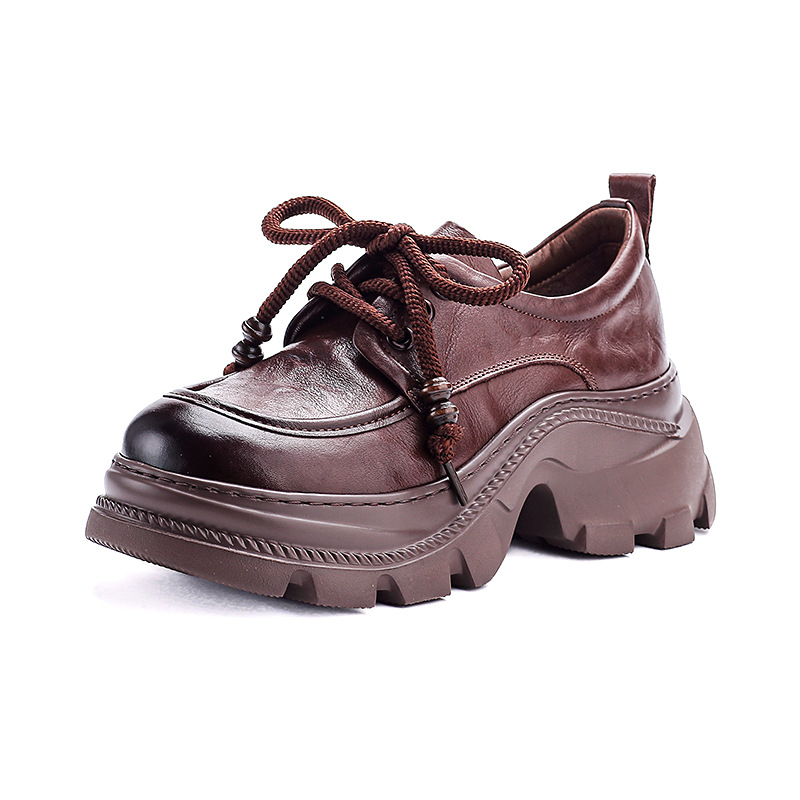 Ženske mokasice od kože prve slojevite teleće kože, retro stil, debeli potplat, casual, britanski stil