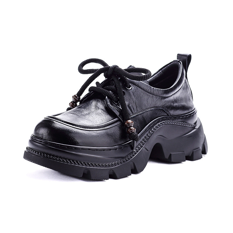 Ženske mokasice od kože prve slojevite teleće kože, retro stil, debeli potplat, casual, britanski stil