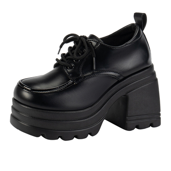 Női vastag talpú loaferok, brit stílusú, bőr slip-on platformával és vastag sarokkal