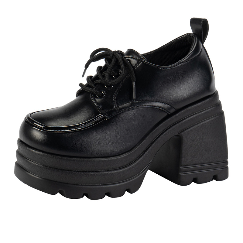 Női vastag talpú loaferok, brit stílusú, bőr slip-on platformával és vastag sarokkal