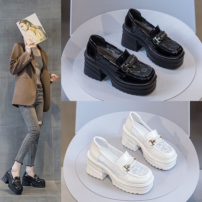Ženske loferice u britanskom stilu, prozračne mrežaste, slip-on, s debelim platformama, ljetne kožne cipele