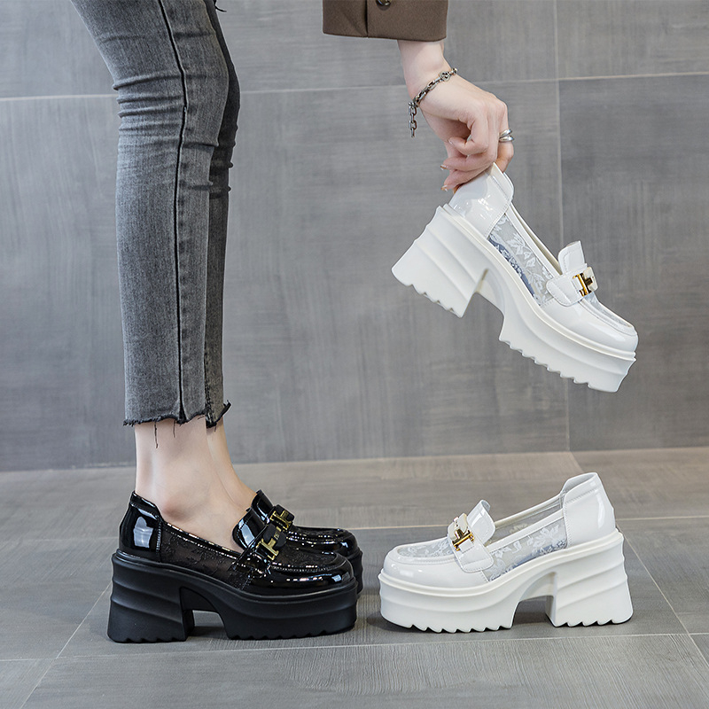 Ženske loferice u britanskom stilu, prozračne mrežaste, slip-on, s debelim platformama, ljetne kožne cipele