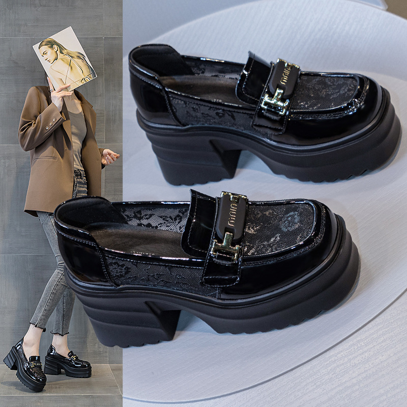 Ženske loferice u britanskom stilu, prozračne mrežaste, slip-on, s debelim platformama, ljetne kožne cipele