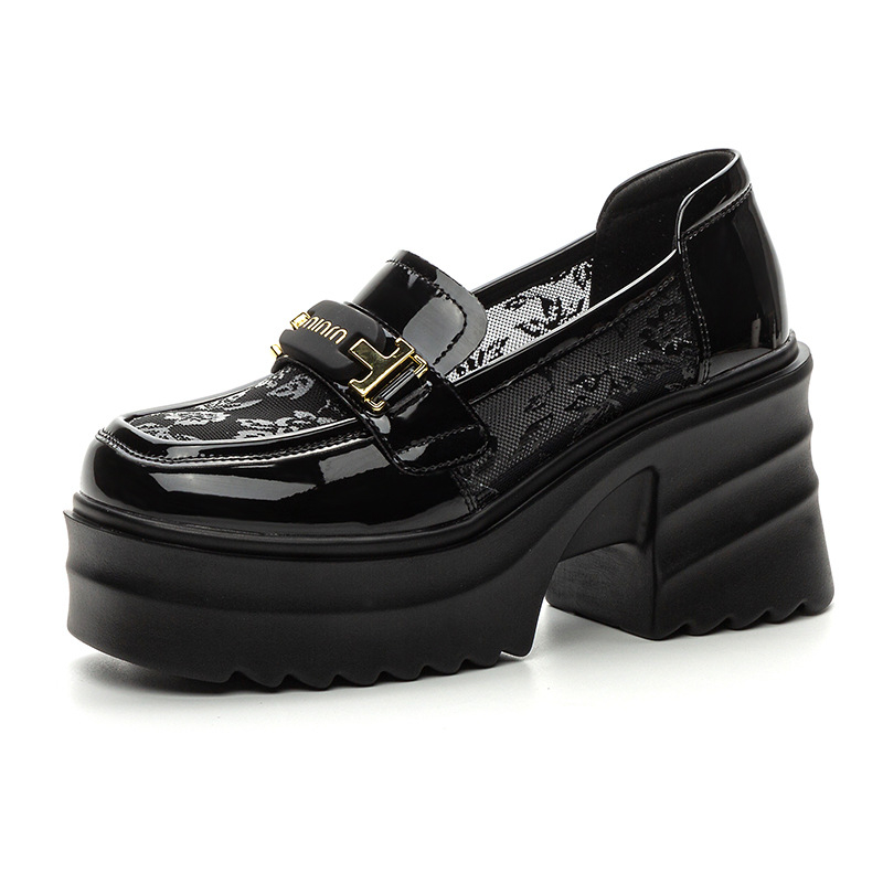 Ženske loferice u britanskom stilu, prozračne mrežaste, slip-on, s debelim platformama, ljetne kožne cipele