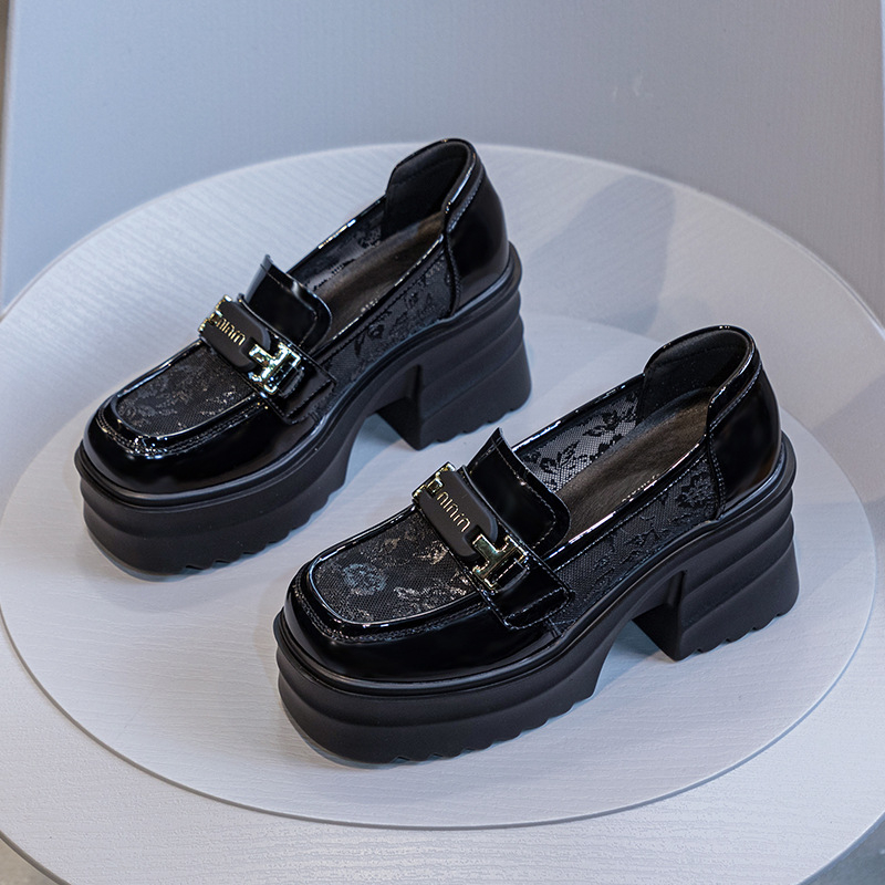 Ženske loferice u britanskom stilu, prozračne mrežaste, slip-on, s debelim platformama, ljetne kožne cipele