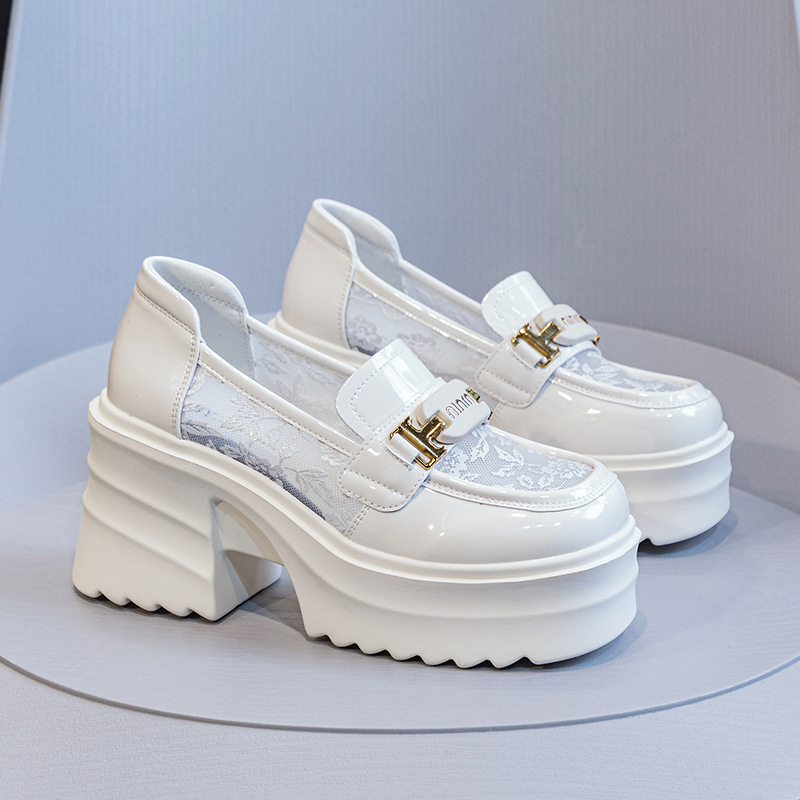 Ženske loferice u britanskom stilu, prozračne mrežaste, slip-on, s debelim platformama, ljetne kožne cipele