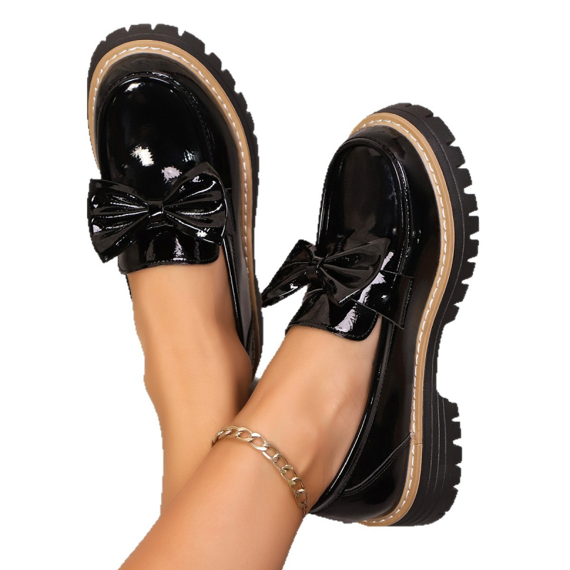 Női masnis loafers, csíkos, alacsony profil, brit stílus, kerek orr, mindennapi