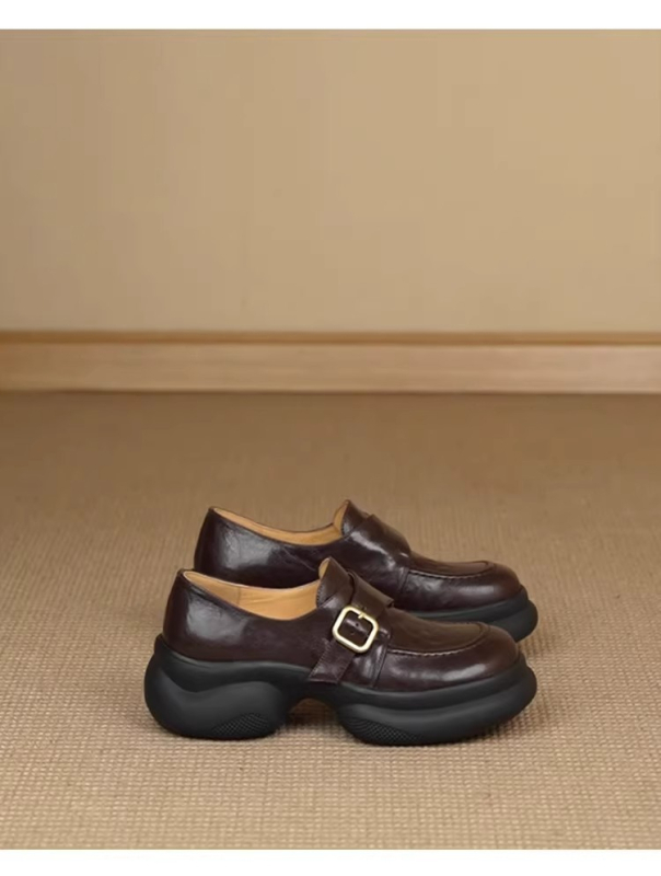 Kožne mokasice od ovčje kože i prave kože, crne, s debelom platformom, za žene, britanski stil