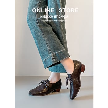 Női brit stílusú chunky sarkú loaferok, 2026 tavasz, sokoldalú retro bőrcipők fűzővel