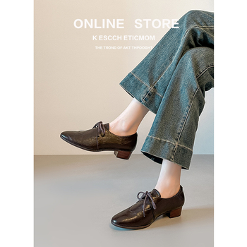 Női brit stílusú chunky sarkú loaferok, 2026 tavasz, sokoldalú retro bőrcipők fűzővel
