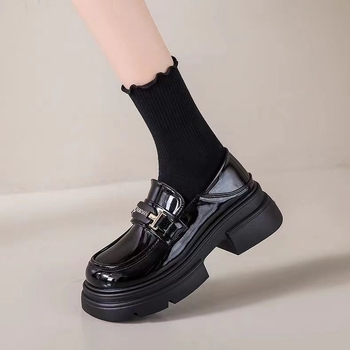 Ženske loaferice s debelim potplatima i srednjom petom, okrugli vrh, PU gornji dio, Mary Jane stil, slip-on